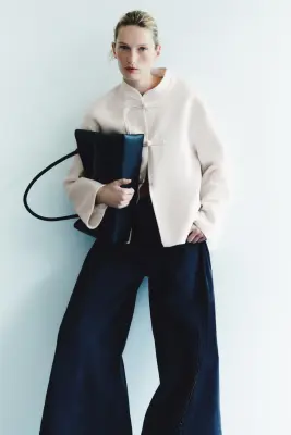 Veste en laine mélangée avec détail à nouer - Beige clair — photo 1