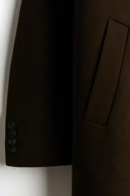 Manteau à fermeture droite en laine mélangée - Vert kaki foncé — photo 5