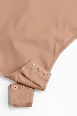 Body string paddé à col montant en microfibre - Beige foncé — photo 1