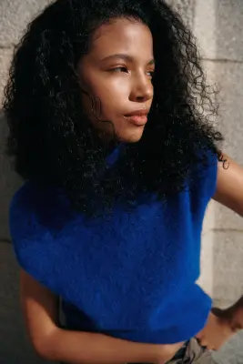Pull sans manches avec col cheminée - Bleu foncé — photo 3