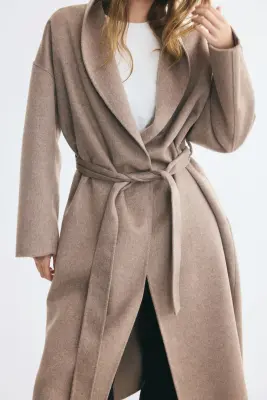 Manteau oversize fait main en laine mélangée - Taupe — photo 1