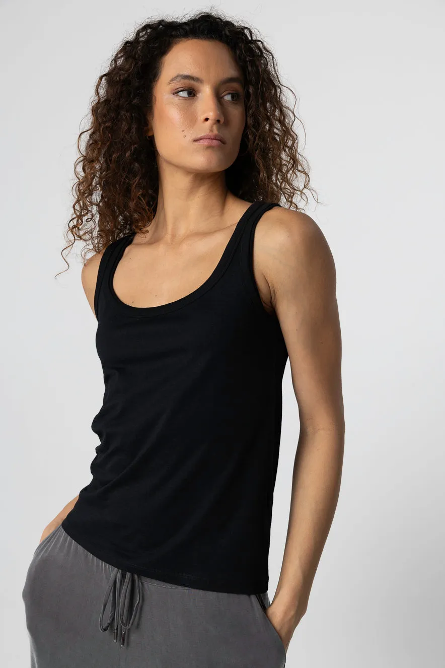 Débardeur Noir Col U Sans Manches en Lyocel, Tencel / Coton Organique