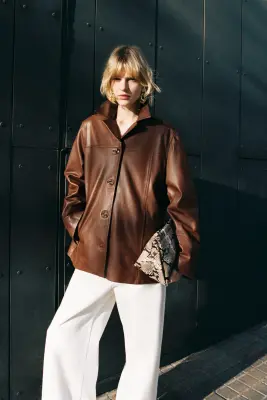 Veste en cuir - Marron — photo 1