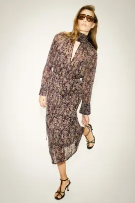 Robe avec col écharpe - Noir/motif cachemire — photo 2