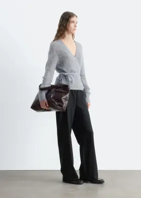Cardigan en mohair mélangé à maille pointelle - Gris — photo 4