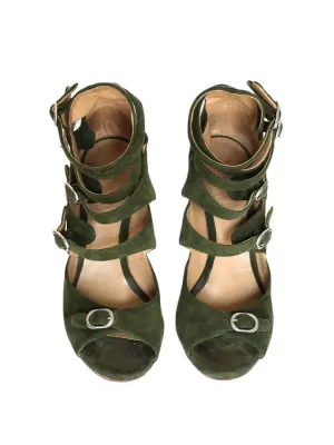 Sandales multi strap compensées en suede vert kaki Px boutique 600€ Taille 40 — photo 2