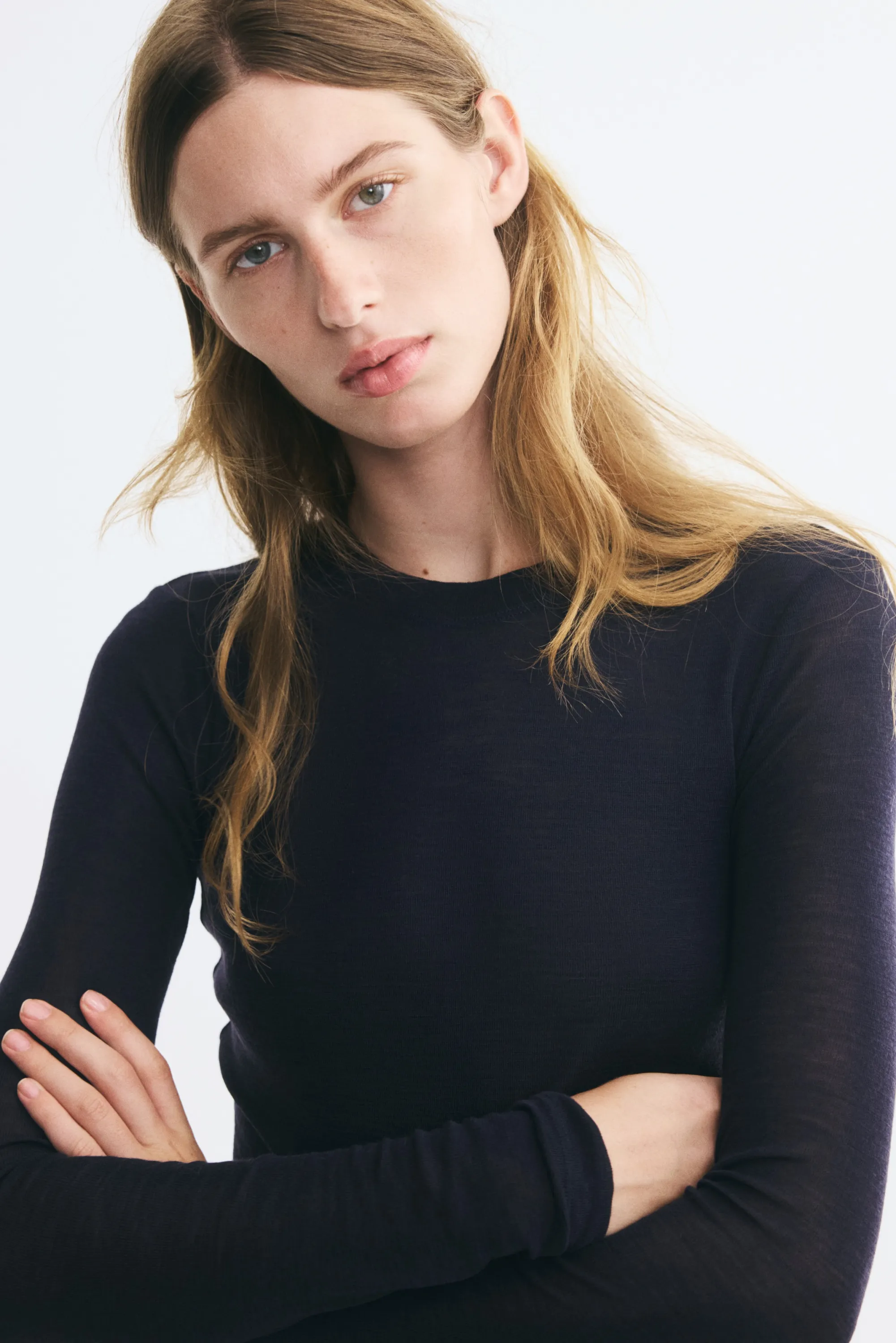 Top en maille de laine fine - Bleu marine