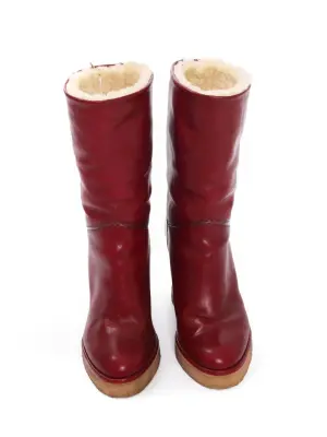 Bottes compensées en cuir bordeaux et shearling blanc crème Prix boutique 1000€ Taille 37 — photo 3