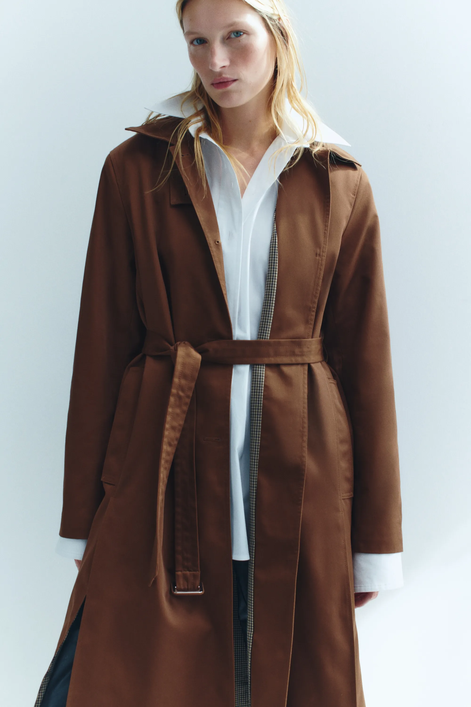 Manteau 3/4 oversize avec ceinture à nouer - Marron