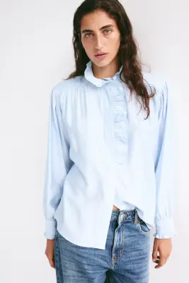 Blouse à boutons avec ruché - Bleu clair — photo 1