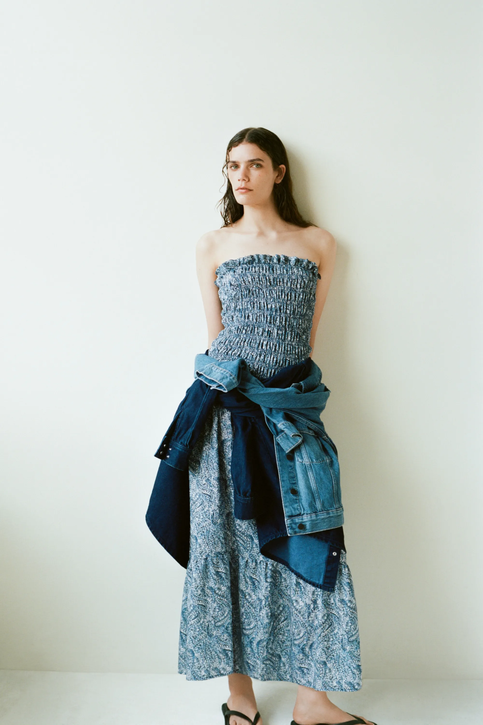 Robe bandeau smockée - Bleu/motif cachemire