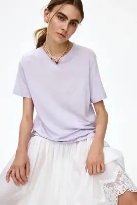 T-shirt en soie mélangée - Lilas — photo 1