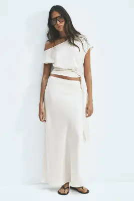 Blouse asymétrique en satin - Crème — photo 1