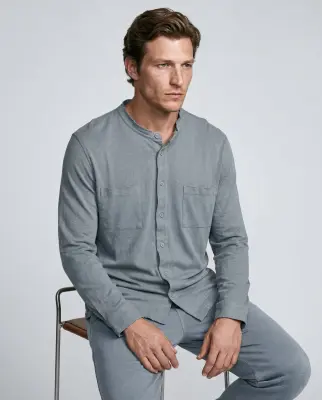 Chemise Grise Manches Longues en Coton / Lin — photo 2
