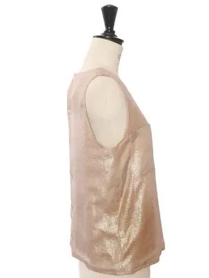 Top sans manche en soie beige rosé à pois doré  Prix boutique 1400€ Taille 34 — photo 4