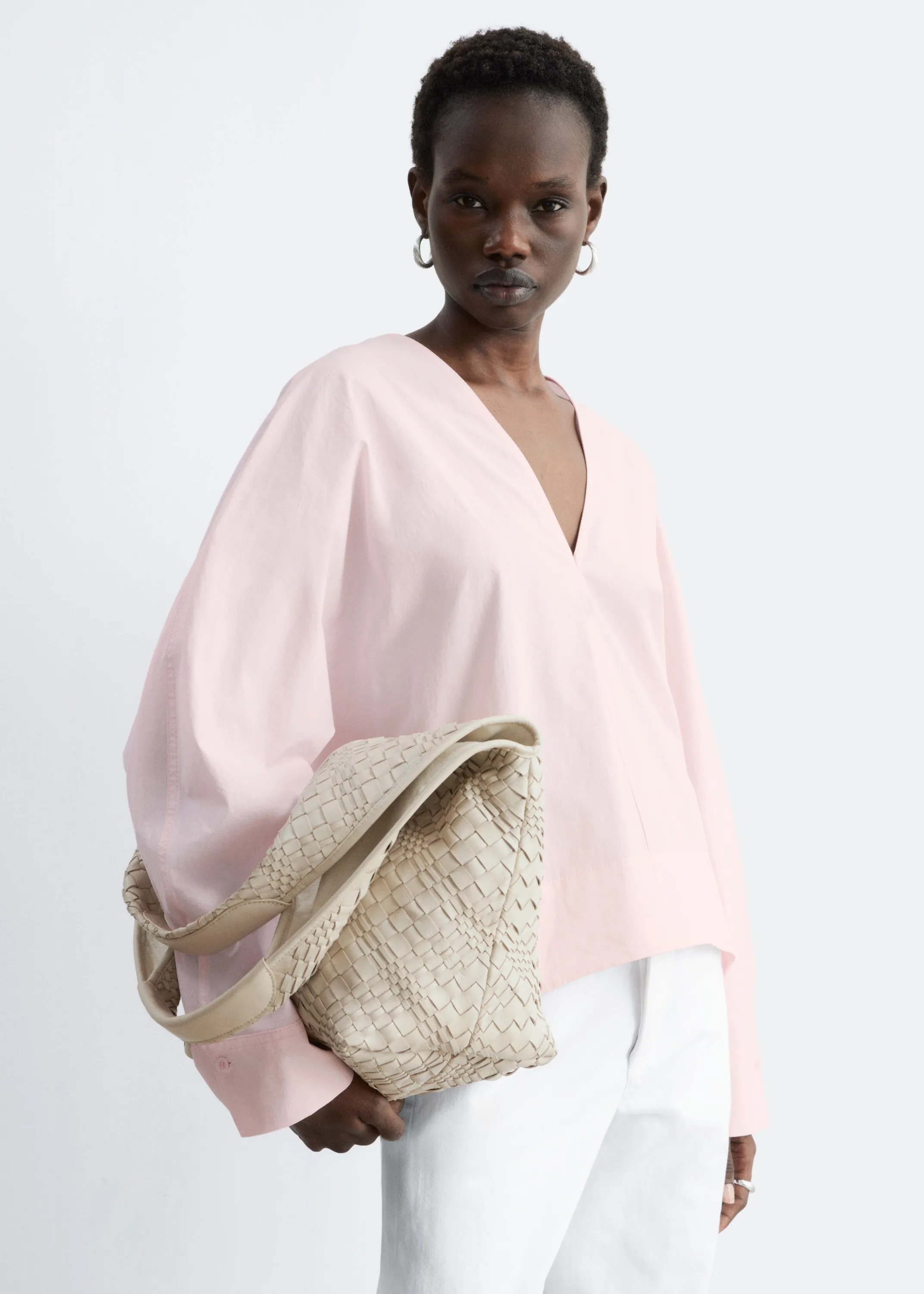 Sac fourre-tout en cuir tressé - Beige clair