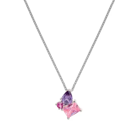 Collier Argent Rhodié - Oxyde de Zirconium Violet rose Go Mademoiselle 600119