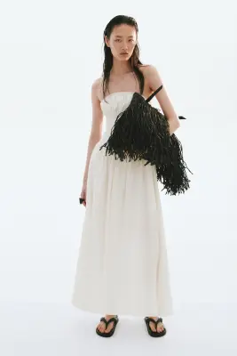 Robe bandeau smockée - Crème — photo 1
