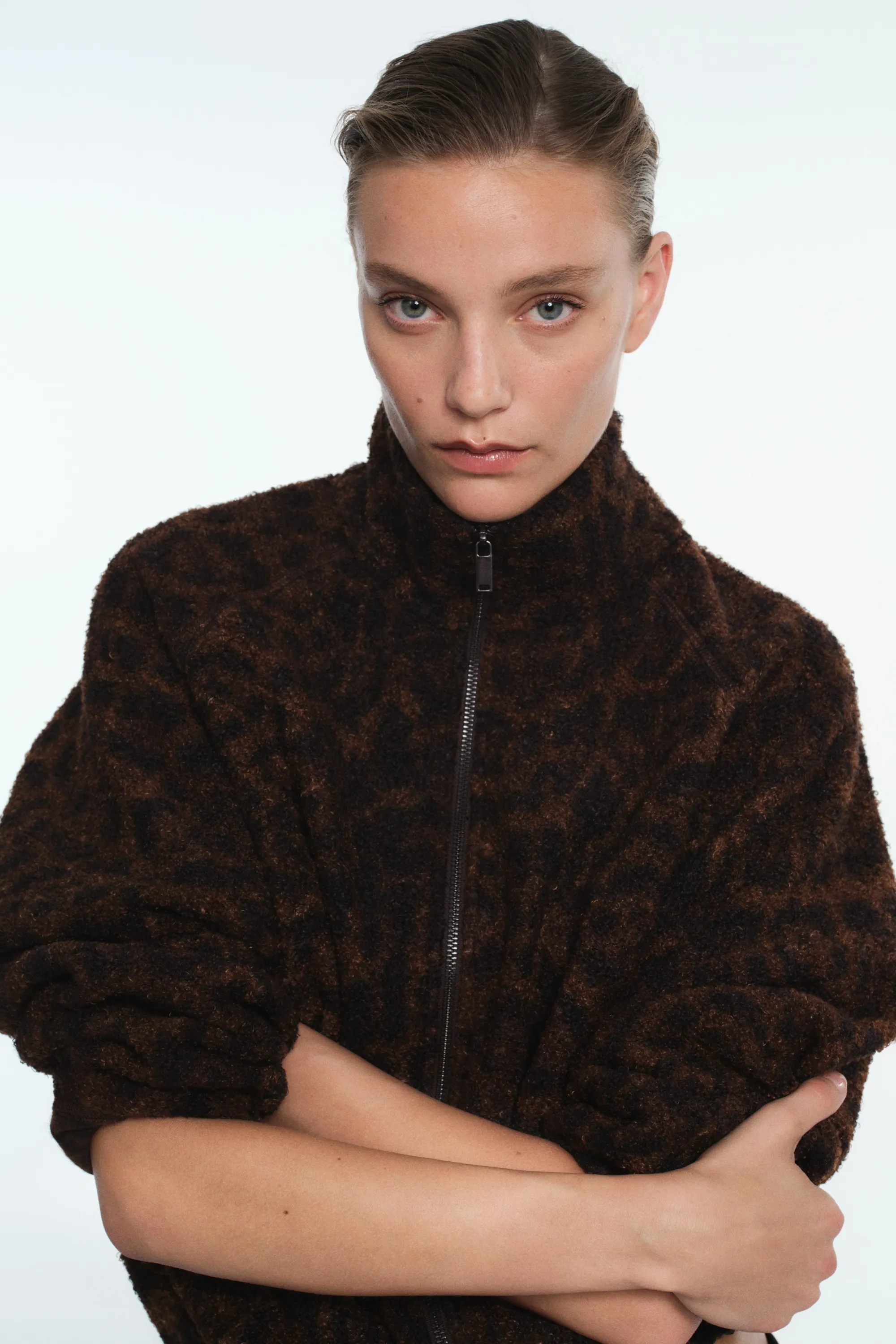 Veste en tissu peluche - Marron foncé/imprimé léopard