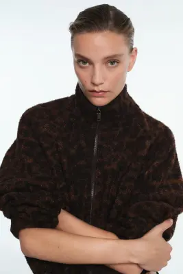 Veste en tissu peluche - Marron foncé/imprimé léopard — photo 1