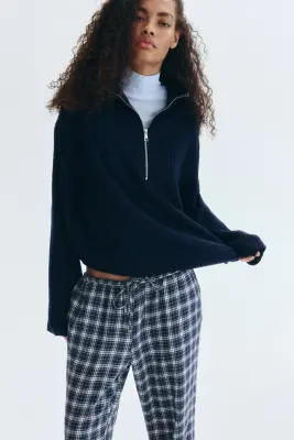 Pantalon avec cordon de serrage - Bleu foncé/carreaux — photo 1