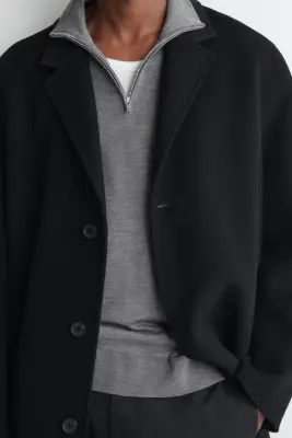 PULL ZIPPÉ À COL CHEMINÉE EN LAINE MÉRINOS - GRIS CHINÉ — photo 2