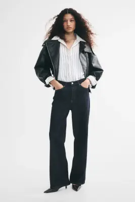 Wide High Waist Jeans - Bleu denim foncé — photo 1
