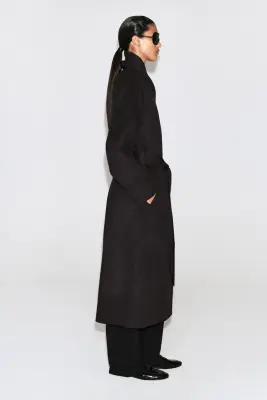 MANTEAU LONG EN LAINE DOUBLE FACE À COL CHÂLE - BRUN FONCÉ — photo 4