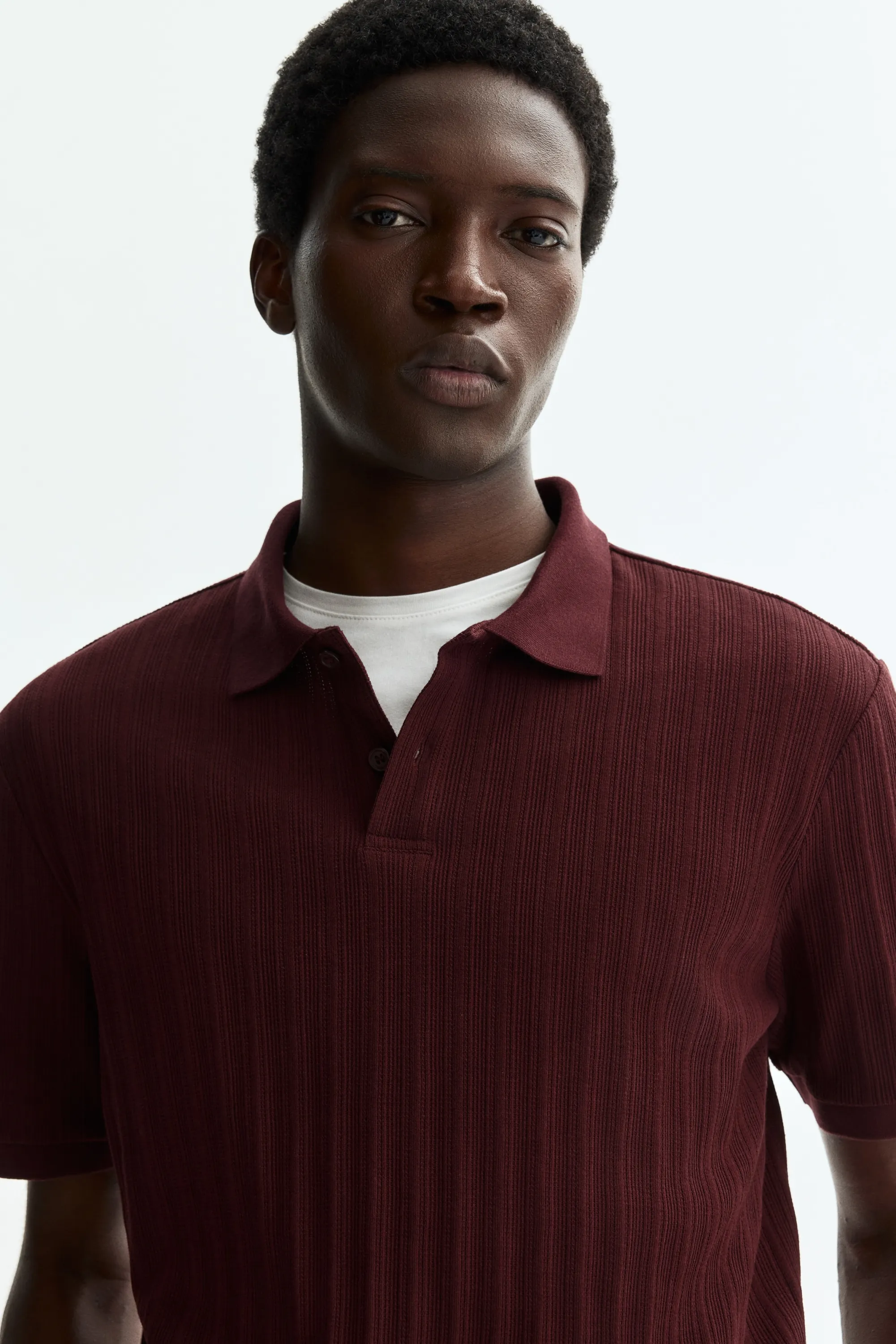 Polo Slim Fit en jersey texturé - Bordeaux