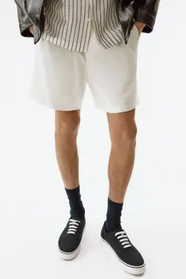 Short Relaxed Fit en lin mélangé - Blanc — photo 1