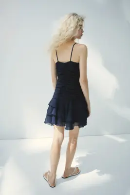Robe à bretelles fines en mousseline à effet drapé - Bleu marine — photo 2