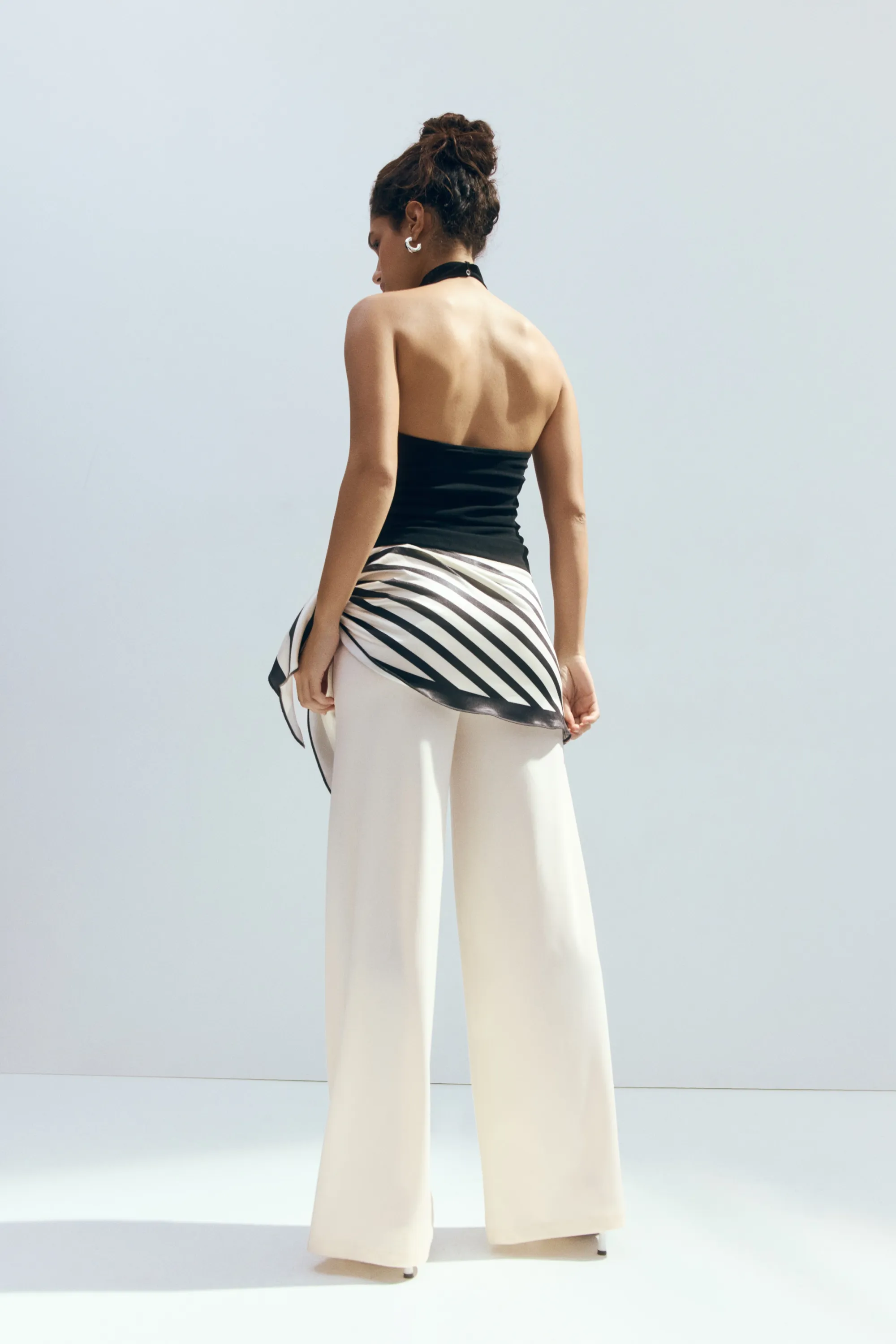 Pantalon en jersey avec foulard - Crème/noir
