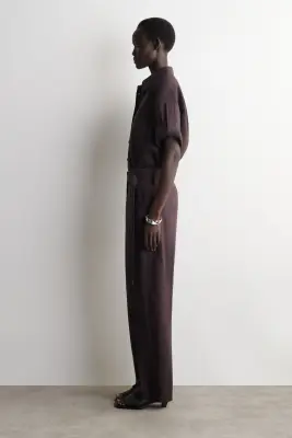 PANTALON BARREL CEINTURÉ EN LIN - BORDEAUX — photo 1