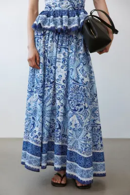 Jupe maxi imprimée - Bleu/motif cachemire — photo 2