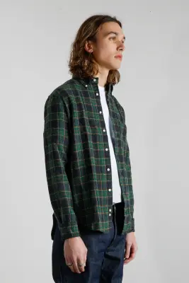 Chemise en flanelle tweed à carreaux - Vert — photo 4