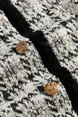 Veste frangée en maille bouclette - Crème/carreaux noirs — photo 4