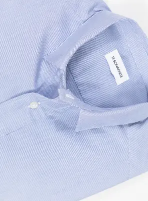 Shirt with Collar Tab in White Poplin with Blue Fine Stripes — photo 4