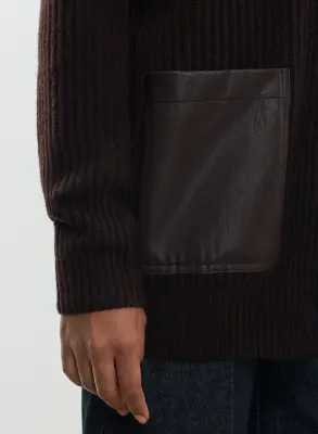 Cardigan en cuir et laine mérinos — photo 3