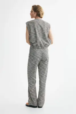 Pantalon en maille bouclette avec taille élastique - Gris ancien chiné/crème — photo 3