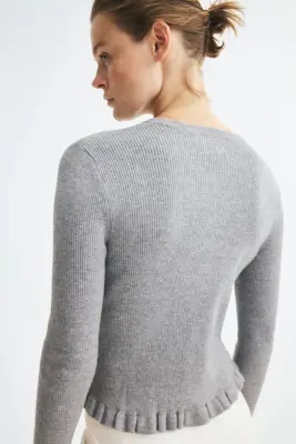 Gilet en maille côtelée avec volants ruchés - Gris chiné — photo 3