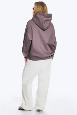 Sweat à capuche oversize d’épaisseur moyenne - Lilas cendré — photo 2