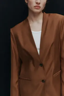 Blazer sans revers - Marron — photo 1