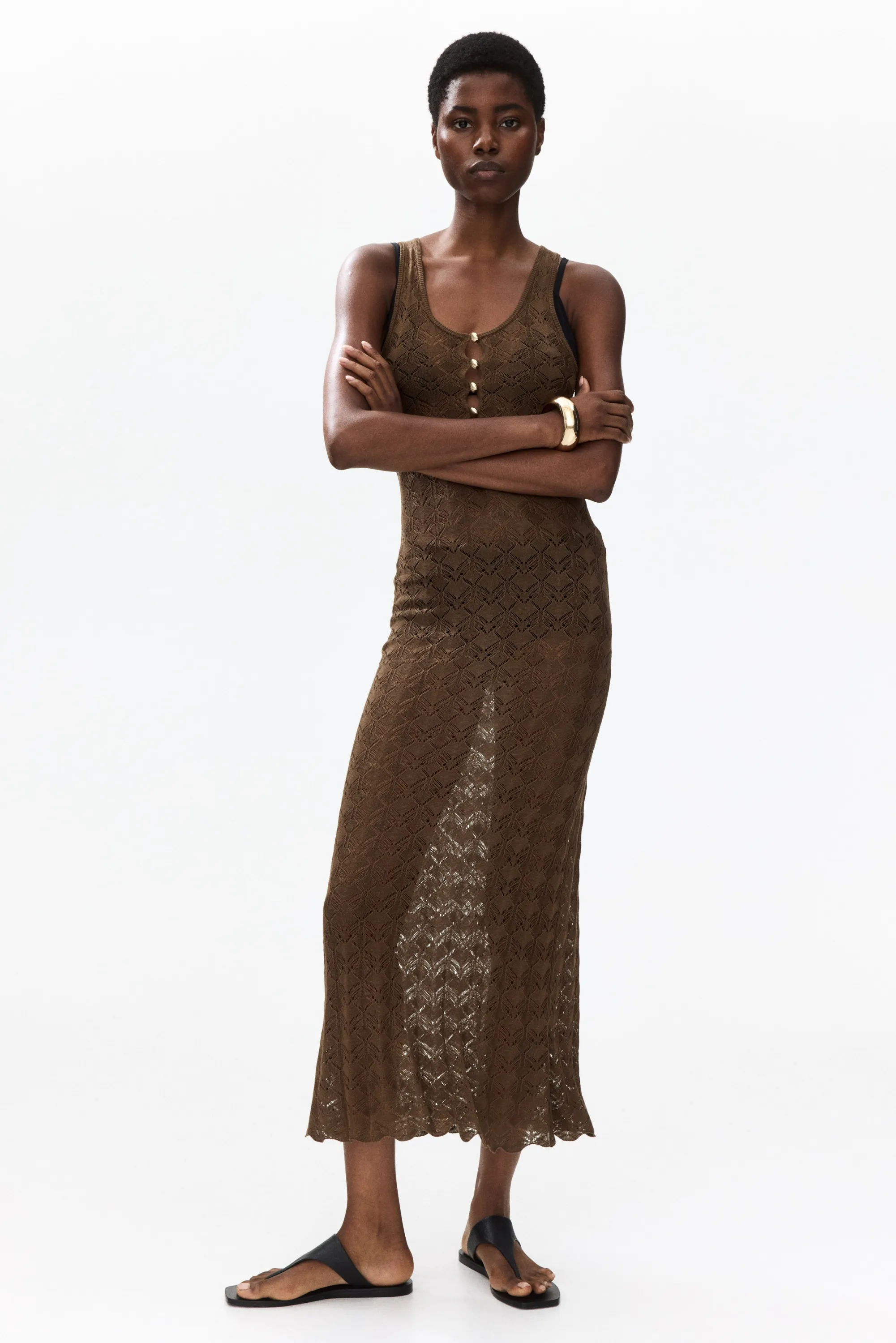 Robe façon crochet avec boutons en haut - Marron