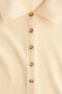 Top à boutons en maille fine - Beige clair — photo 5