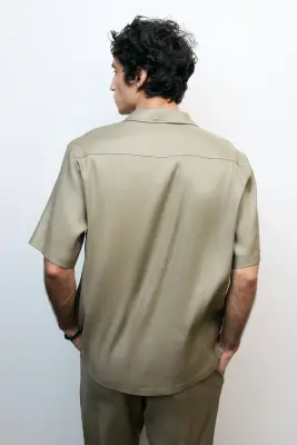Chemise Easy-care Regular Fit en lin mélangé - Vert kaki — photo 1
