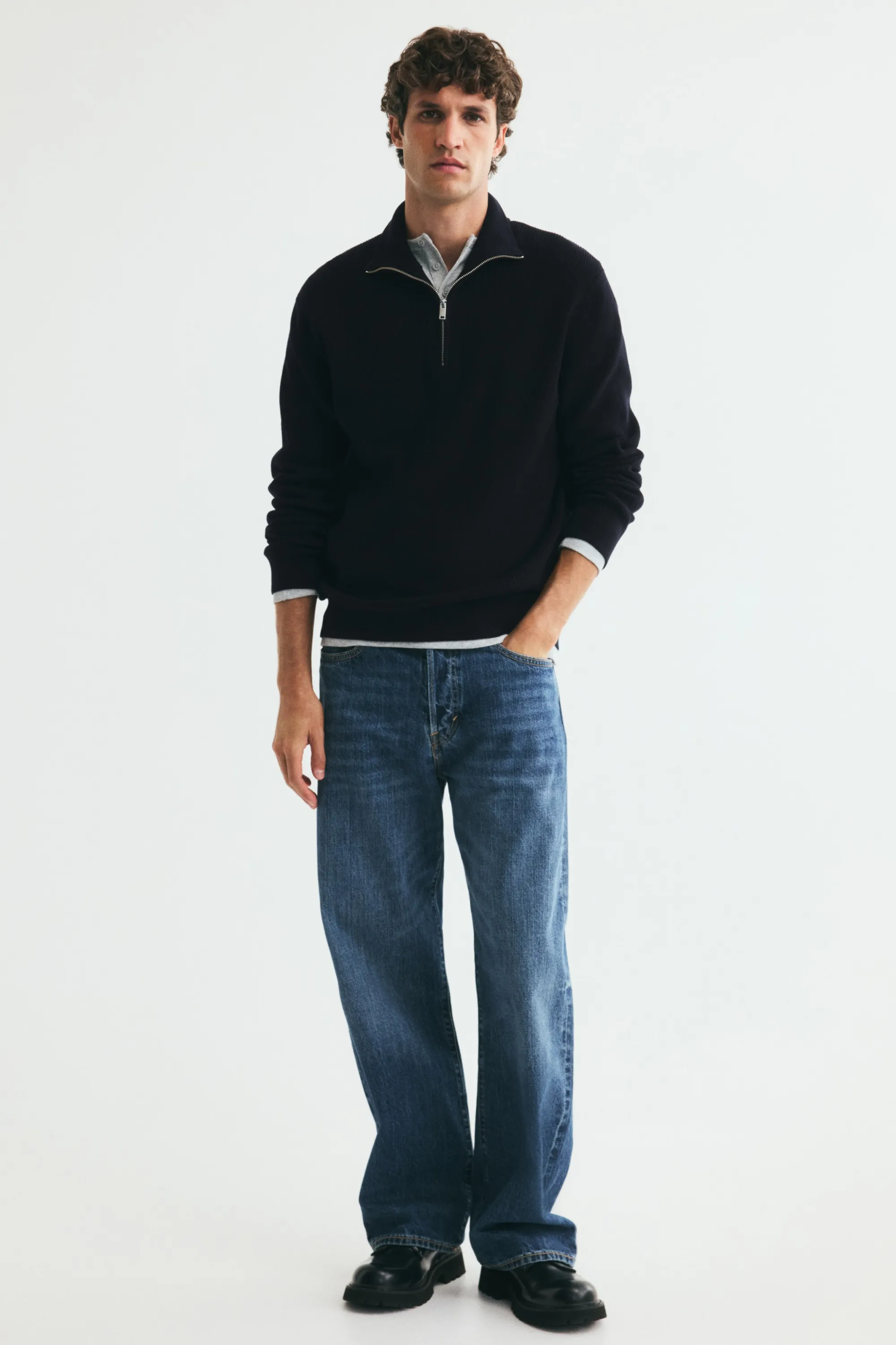 Pull Regular Fit avec col zippé - Bleu marine