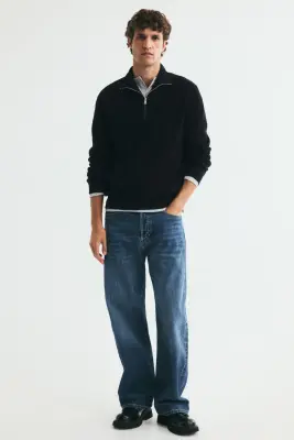Pull Regular Fit avec col zippé - Bleu marine — photo 1