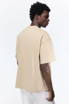 T-shirt Oversized Fit en coton - Beige — photo 3