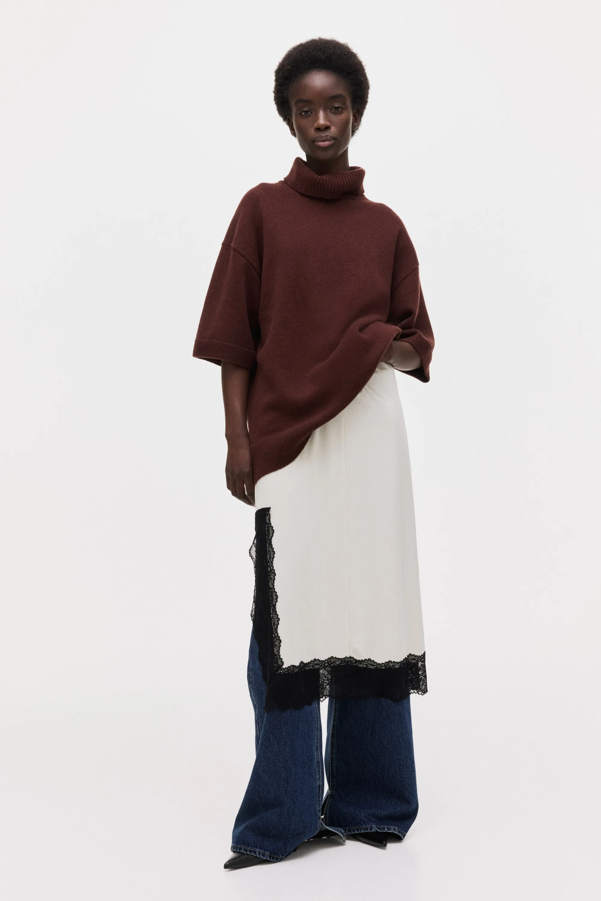 Pull col roulé en laine - Brun rouille foncé