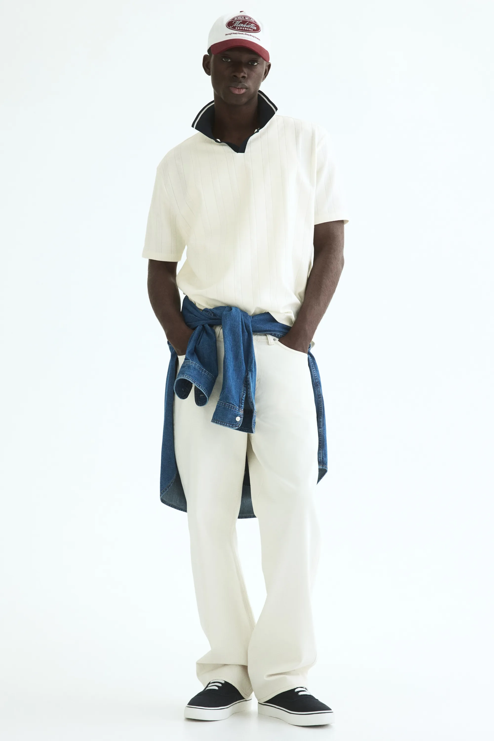 Relaxed Fit Textured-knit polo shirt - Crème